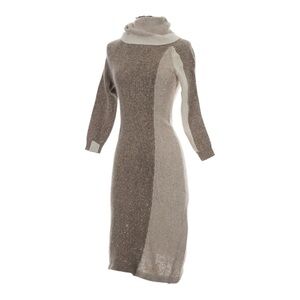 Vtg Vicky Vaughn Neutral Brown Turtleneck Sweater Dress Angora Silk Small